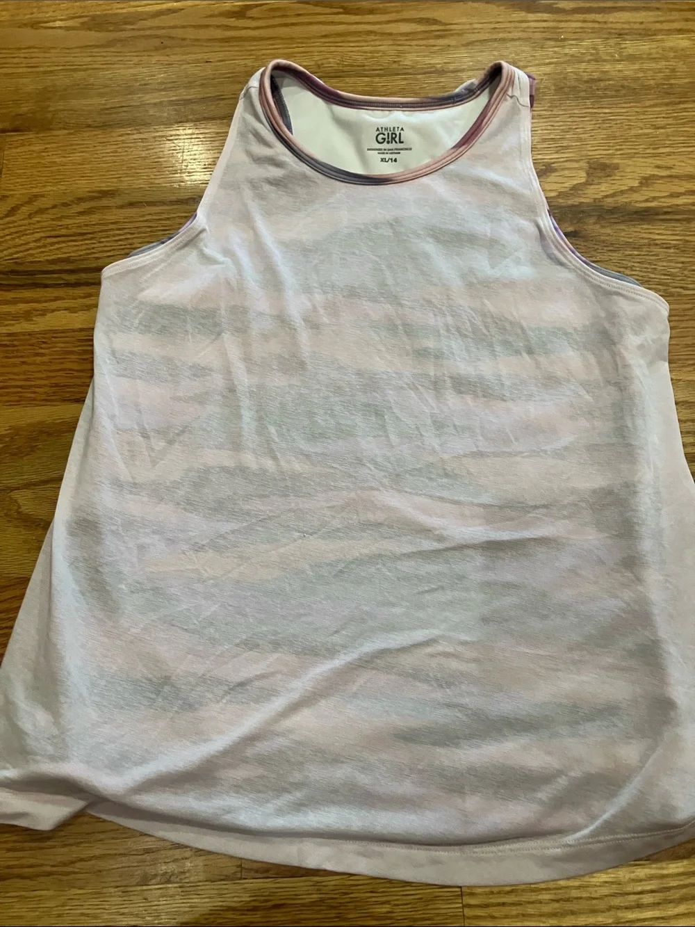 Athleta Girls Light Pink Tank with Pink & Purple Camo Shorts Sz 14 EUC